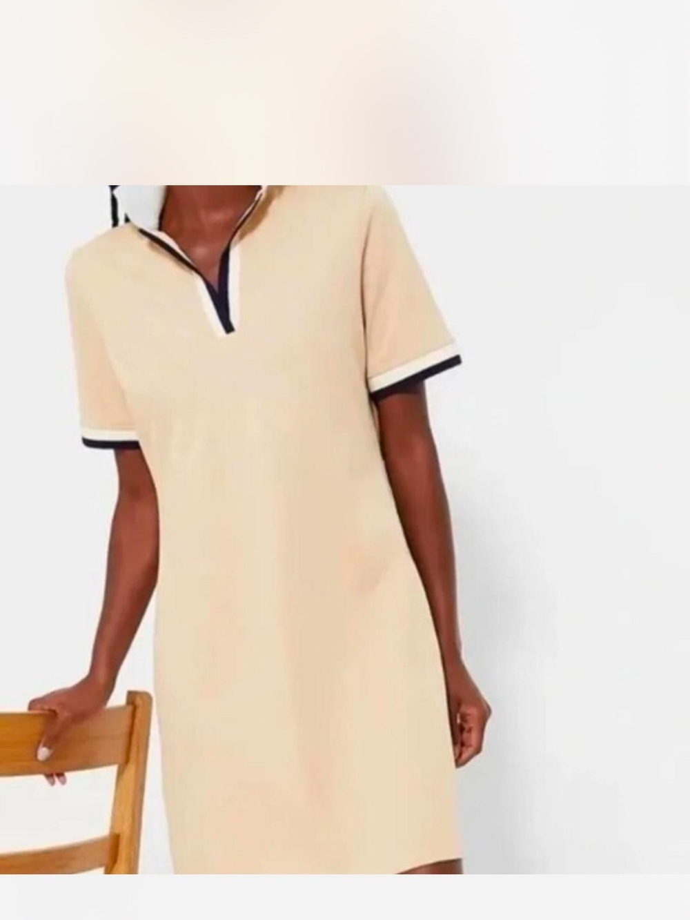 Tuckernuck Beige Short Sleeve Polo Dress with Navy Trim S